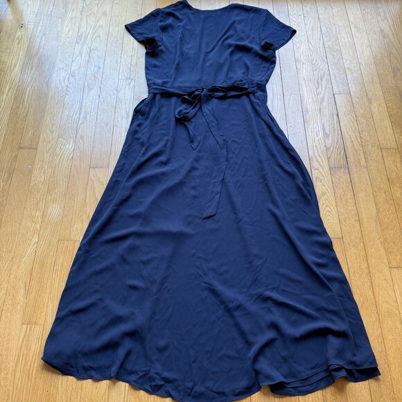 Babaton Size L Navy Blue Lexia Short Sleeve Deep V-Neck Maxi Wrap Dress - Picture 14 of 16